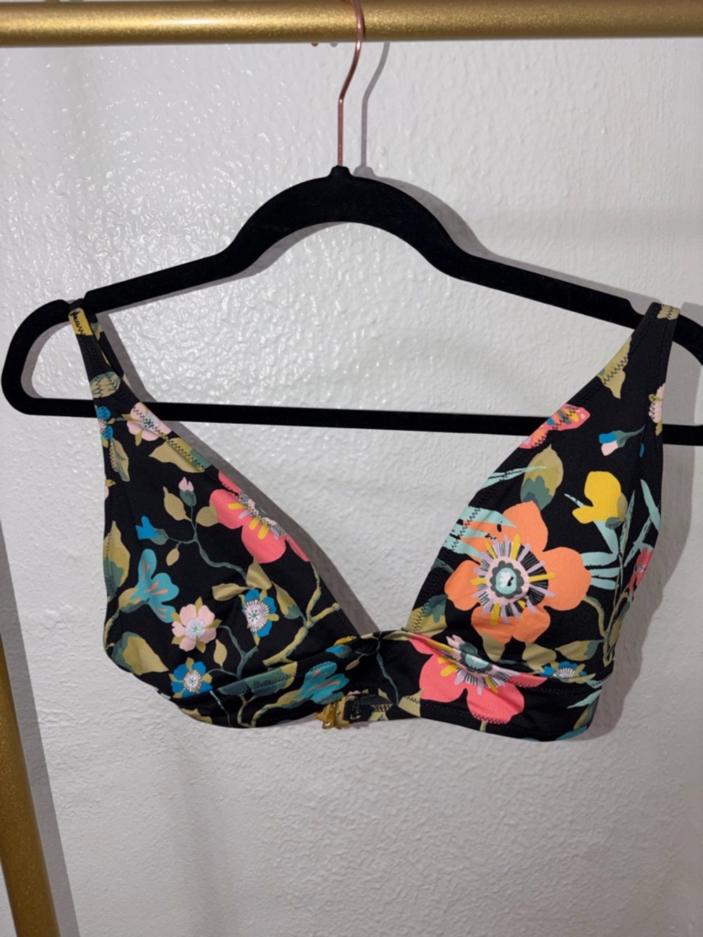 J. Crew Black Liberty Floral Deep V-Neck Bikini Top - Picture 3 of 5